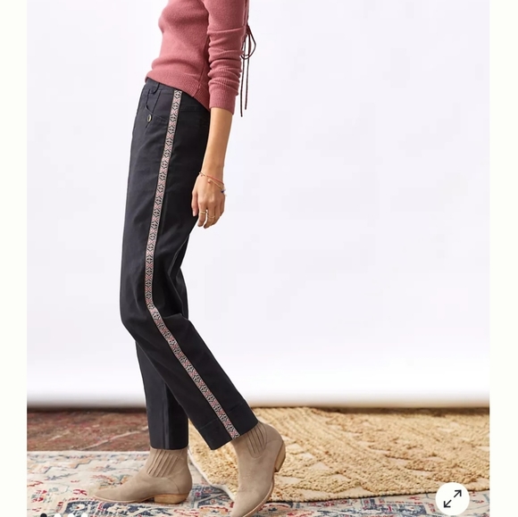 Anthropologie / Tapered Side Stripe Pants / 6 / Black / Embroidery - Picture 5 of 7